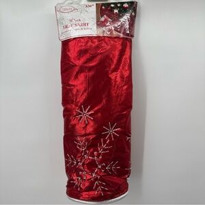 Holiday Time Red Tree Skirt with Snowflake Motif